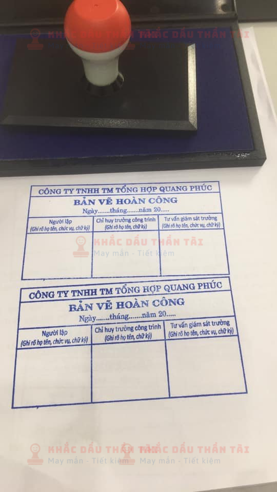 Khắc Dấu Hoàn công Công ty TNHH Thương Mại Tổng Hợp Quang Phúc