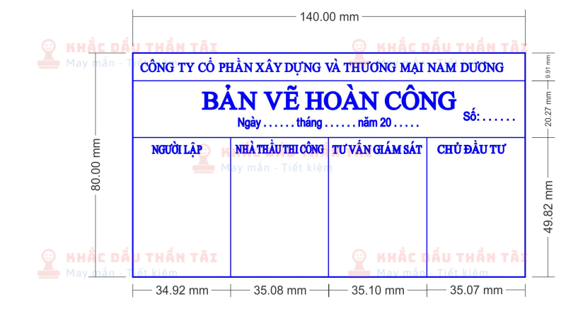 Khắc Dấu Hoàn công liền mực Công ty Cổ Phần Xây Dựng Và Thương Mại Nam Dương