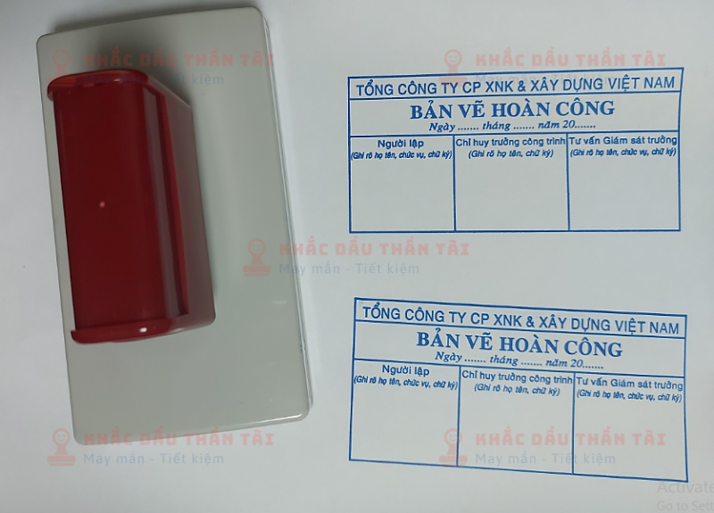 Khắc Dấu Hoàn công liền mực Công ty Cổ Phần XNK Và Xây Dựng Việt Nam