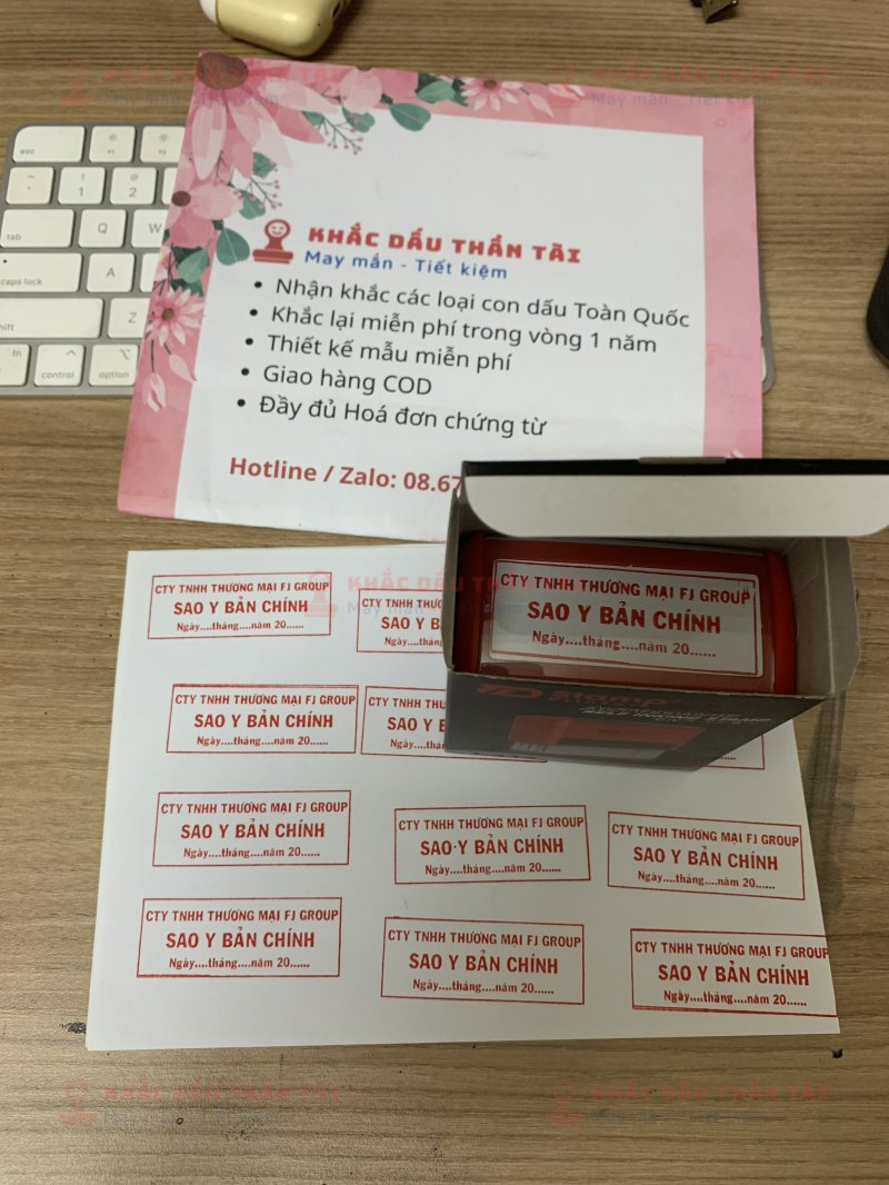 Khắc con dấu Sao Y Bản Chính Công ty TNHH Thương Mại FJ GROUP chuyên nghiệp