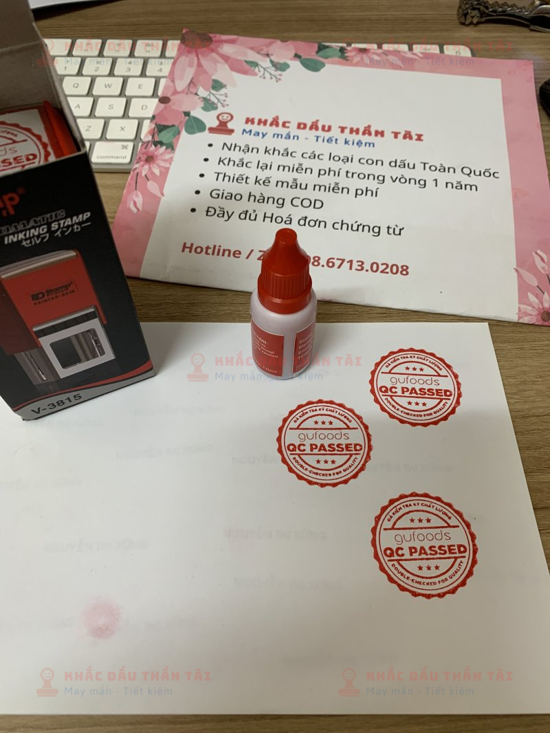 Khắc Con Logo Vuông GuFoods Đóng Lên Giấy Theo Yêu Cầu - Trung Tâm Khắc Dấu Thần Tài