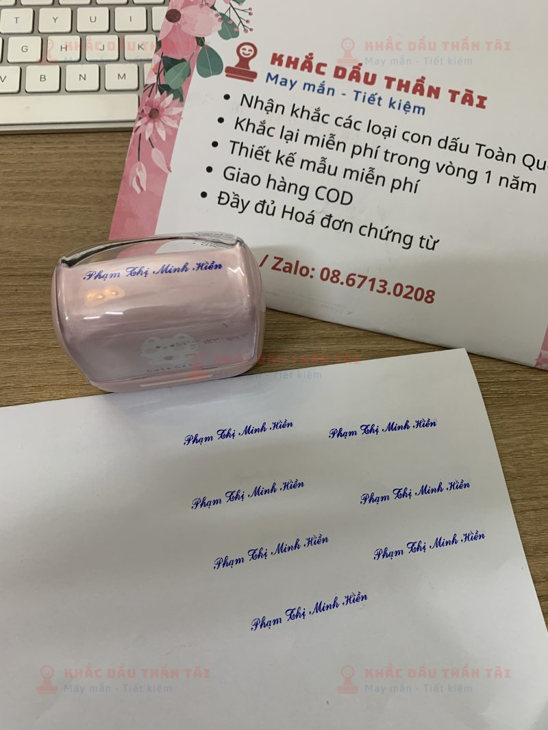 Khắc con dấu tên Phạm Thị Minh Hiền bằng con dấu Flash sắc nét tại Trung Tâm Khắc Dấu Thần Tài