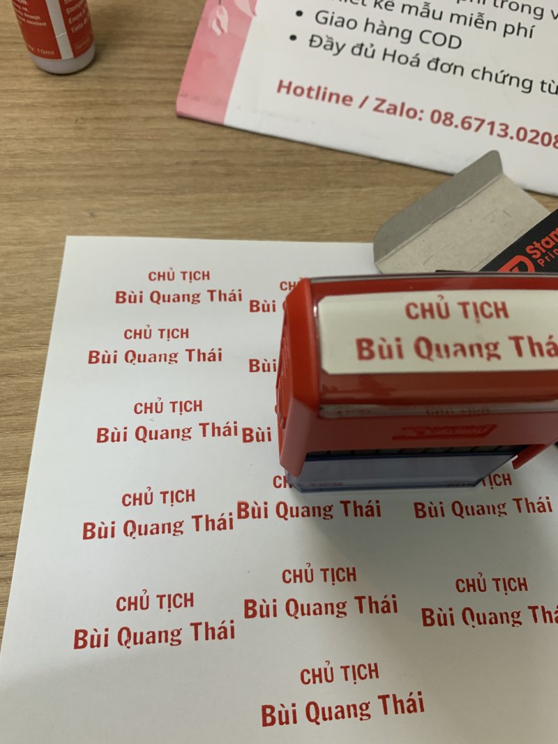 Khắc con dấu Tên và Chức danh Chủ tịch Bùi Quang Thái tại Trung Tâm Khắc Dấu Thần Tài