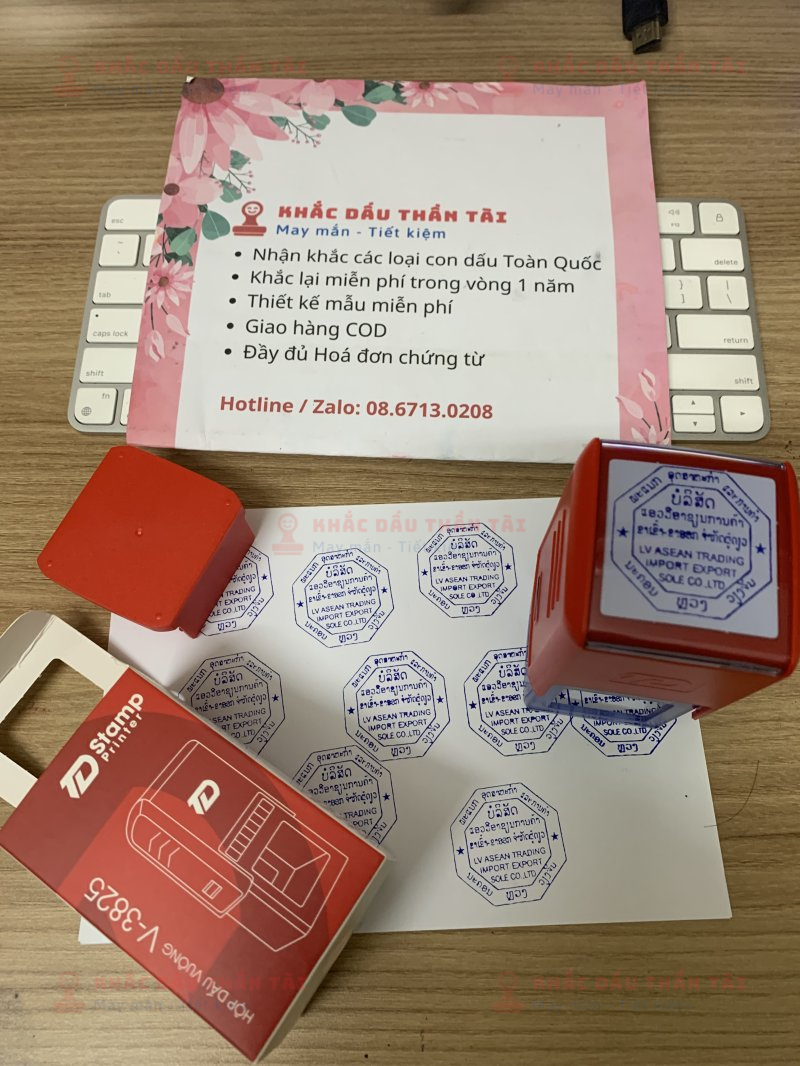 Khắc con dấu Vuông thông tin công ty LV Asean Trading Import Export Sole Co .,LTD