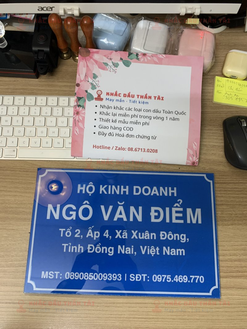 Làm bảng Mica tên Hộ Kinh Doanh Ngô Văn Điểm chuyên nghiệp tại Trung Tâm Khắc Dấu Thần Tài