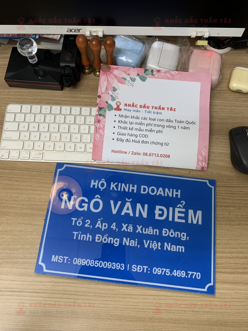 Làm bảng Mica tên Hộ Kinh Doanh Ngô Văn Điểm chuyên nghiệp tại Trung Tâm Khắc Dấu Thần Tài