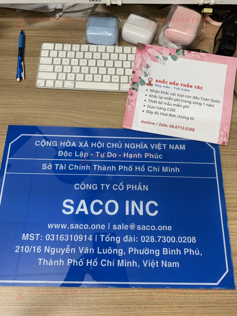 Làm bảng Mica cho Công ty Cổ Phần Saco Inc - Dịch vụ chuyên nghiệp tại Trung Tâm Khắc Dấu Thần Tài