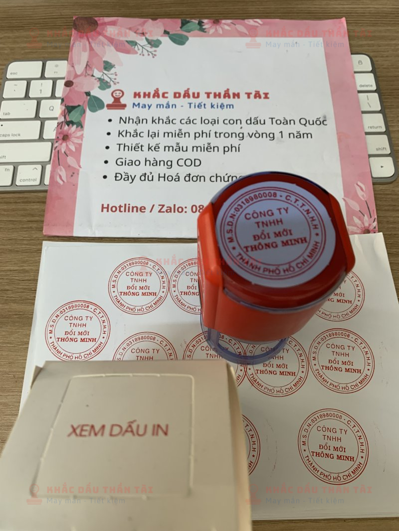 Khắc dấu Tròn công ty TNHH Đổi Mới Thông Minh tại Trung Tâm Khắc Dấu Thần Tài, TP.HCM