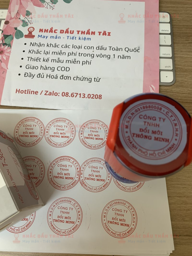 Khắc dấu Tròn công ty TNHH Đổi Mới Thông Minh tại Trung Tâm Khắc Dấu Thần Tài, TP.HCM