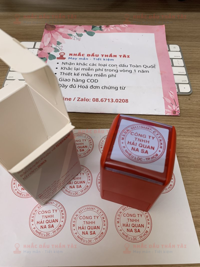 Khắc con dấu tròn cho Công ty TNHH Hải Quan NA SA tại Trung Tâm Khắc Dấu Thần Tài
