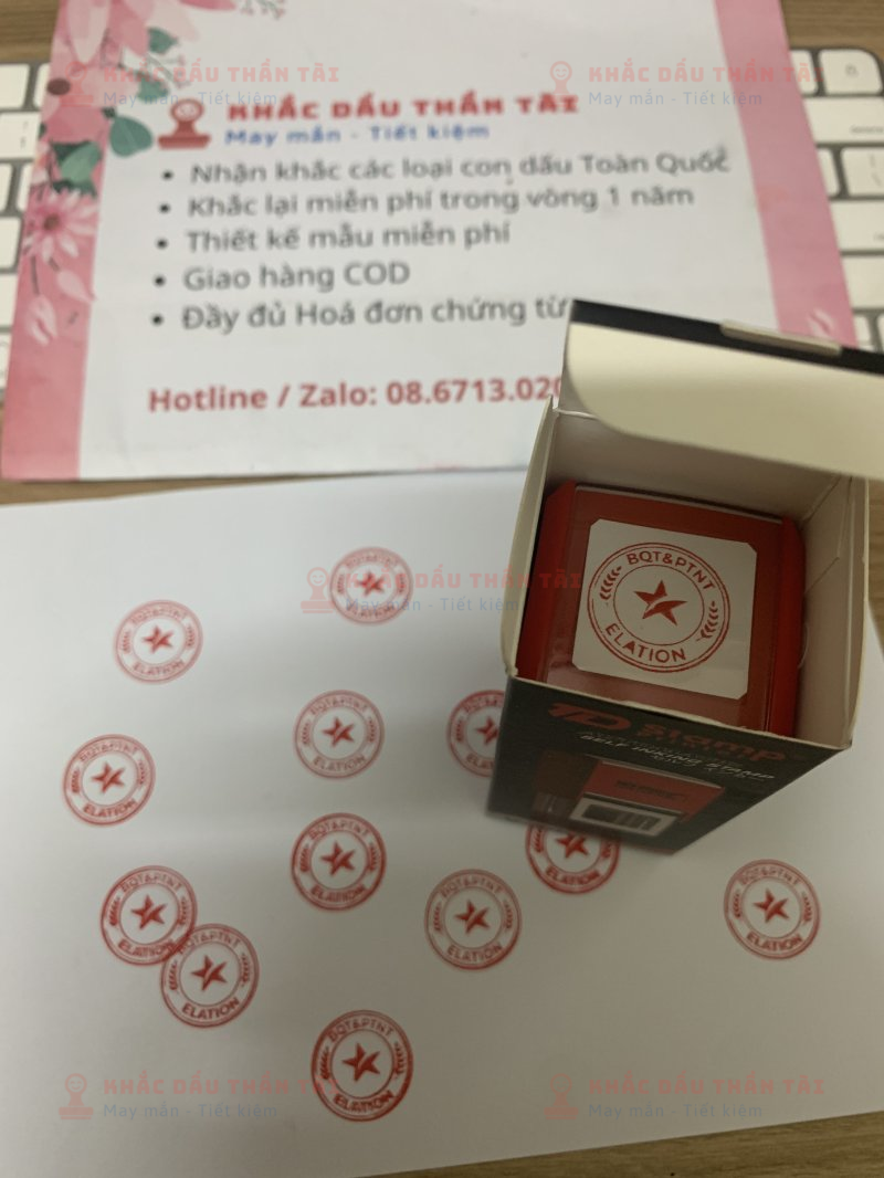 Khắc con dấu Logo vuông kích thước 2cm cho Elation tại Trung Tâm Khắc Dấu Thần Tài