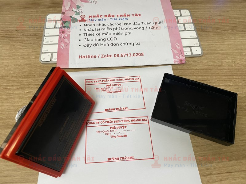 Khắc con dấu Phê Duyệt cho Công Ty Cổ Phần Phú Cường Hoàng Gia bằng công nghệ Khắc dấu Flash sắc nét