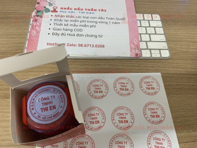 Khắc con dấu tròn Công ty TNHH THI EN tại Trung Tâm Khắc Dấu Thần Tài HCM