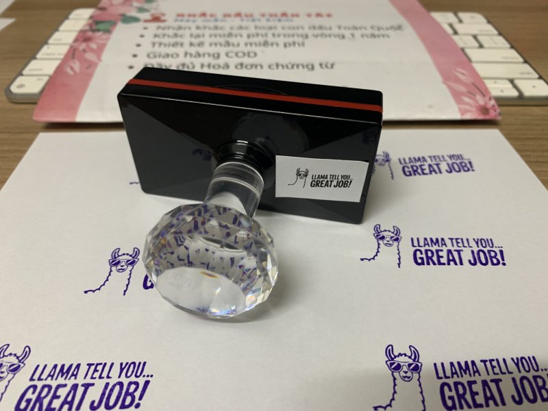 Khắc dấu Giáo viên Trường quốc tế Llama Tell You Great Job Màu Tím