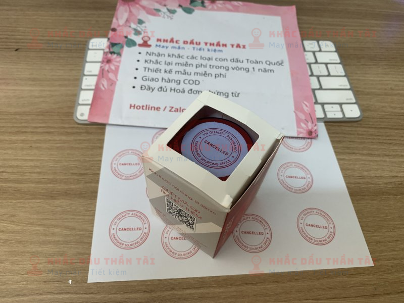 Khắc con dấu QC nội dung Cancel mực đỏ theo yêu cầu