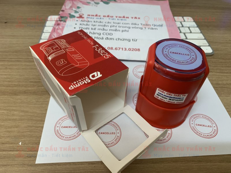 Khắc con dấu QC nội dung Cancel mực đỏ theo yêu cầu