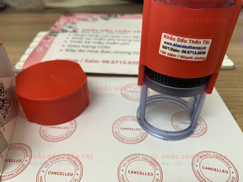 Khắc con dấu QC nội dung Cancel mực đỏ theo yêu cầu