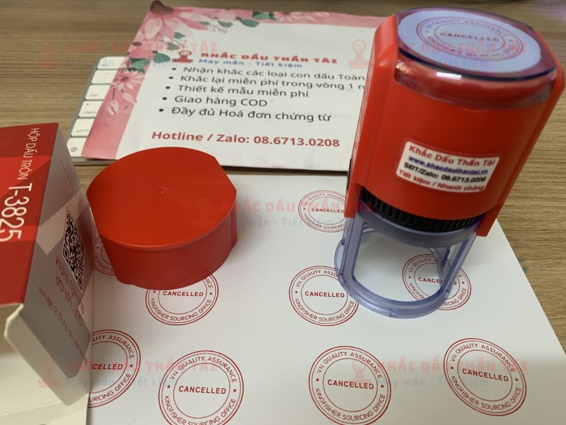 Khắc con dấu QC theo yêu cầu - Nội dung Cancel - Mực đỏ