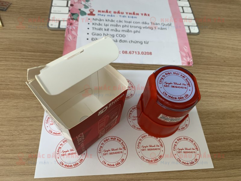Khắc con dấu tròn 38mm Điện Mặt Trời Sungo theo yêu cầu - Mực đỏ