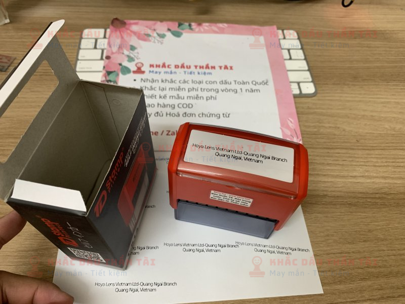 Khắc dấu theo yêu cầu: Hoya Lens Việt Nam LTD - Quảng Ngãi Branch, Mực đen