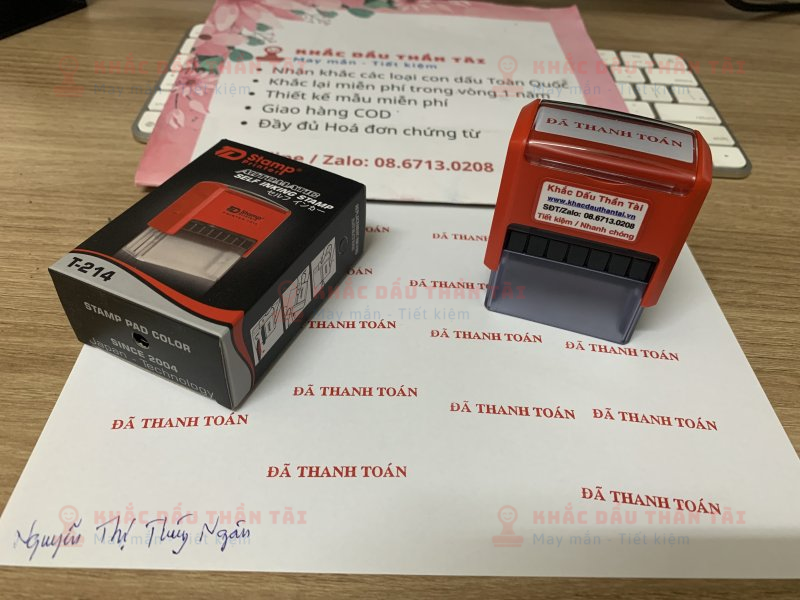 Khắc con dấu Đã thanh toán mực đỏ font Vni-Times cho Nguyễn Thị Thuý Ngân