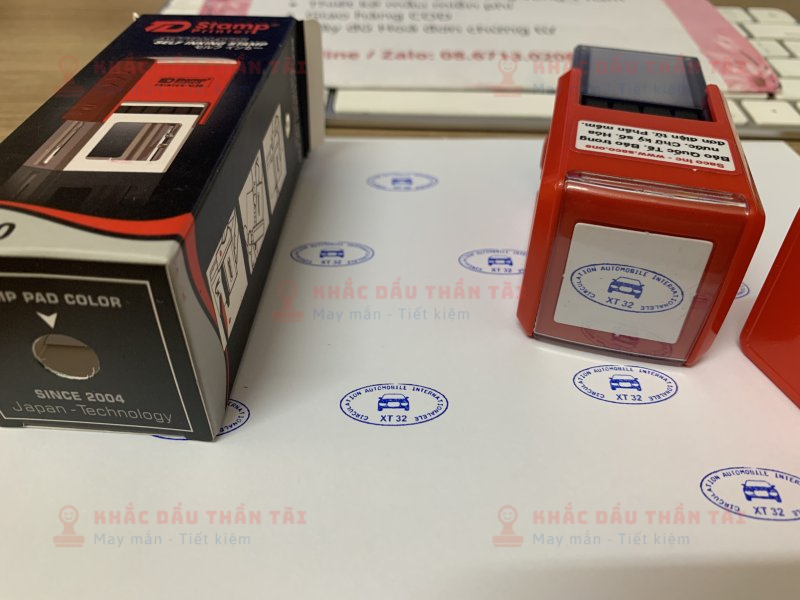 Khắc con dấu Oval XT 32, Mực xanh, đóng giấy A4